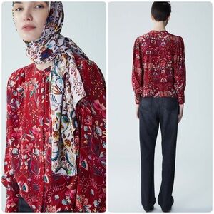MARIA CHER Palermo Celia Floral Red Berrie Silk Crepe de Chine Blouse Sz Medium